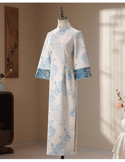 Thick Fall Chinese Qipao Dress Cheongsam Traditional Chinese Chipao Dress Long dress Prom dress blue and white porcelain