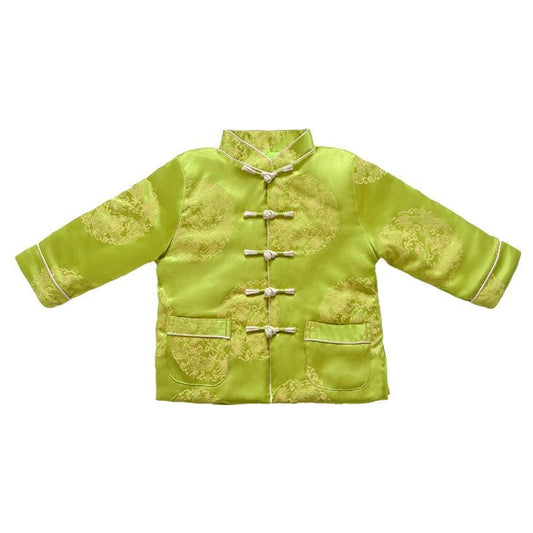 Girl's/ Boy Qipao long-sleeve Coat Children's Chinese New year cheongsam outfit Dragon pattern Green jacket for kids