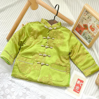 Girl's/ Boy Qipao long-sleeve Coat Children's Chinese New year cheongsam outfit Dragon pattern Green jacket for kids