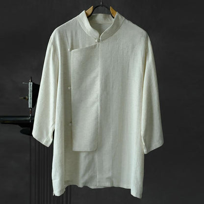 Linen Cotton Tang Shirt for Men Chinese Jacket Long Sleeve Plus Size, Men Cheongsam Taichi Kongfu Shirt Frog Button