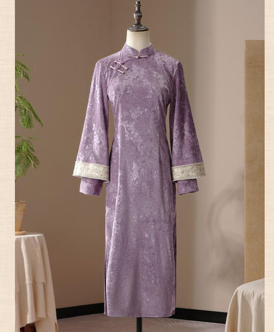 Purple Fall Chinese Qipao Dress Cheongsam Traditional Chinese Chipao Dress Velvet Long dress Prom dress