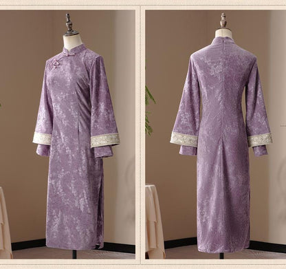 Purple Fall Chinese Qipao Dress Cheongsam Traditional Chinese Chipao Dress Velvet Long dress Prom dress