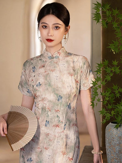 Chinese Modern Cheongsam, Velvet traditional Qipao, Long Length Daily Wear Prom dress Evening Gown Wedding Guest Dress Retro Dress