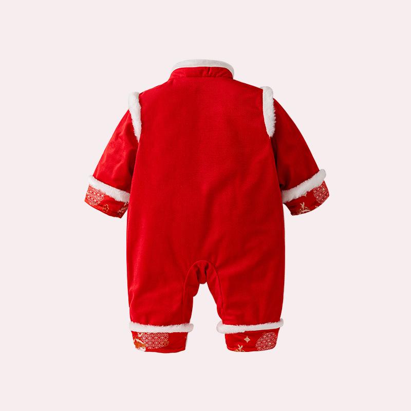 Baby Boy Girl Qipao long-sleeve Coat Children's Chinese New year cheongsam outfit Traditional Red jacket Baby with Hat  100 days Birthday