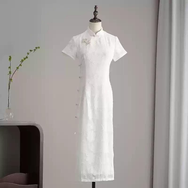 New Chinese Style Cheongsam White Chinese Qipao Young Women's Engagement Dress Bridesmaid dress Simple wedding Dress