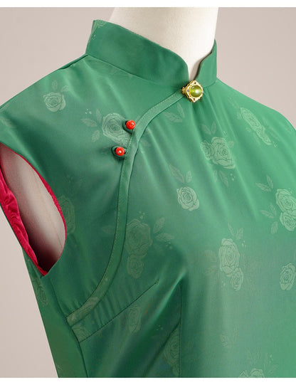 Chinese Cheongsam in Green with Red, Modern Chinese Qipao Dress Ball Gowns Cocktail Party Dress