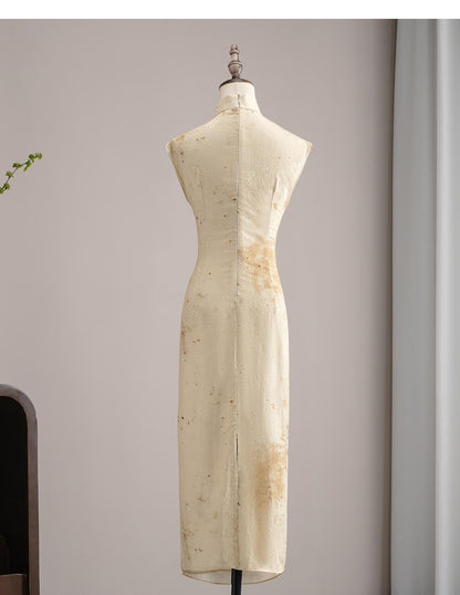 Chinese Beige Cheongsam, Modern Qipao Dress Ball Gowns Cocktail Party Dress Engagement dress