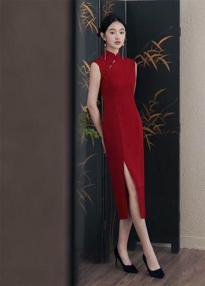 Burgundy Chenille Qipao Modern Cheongsam