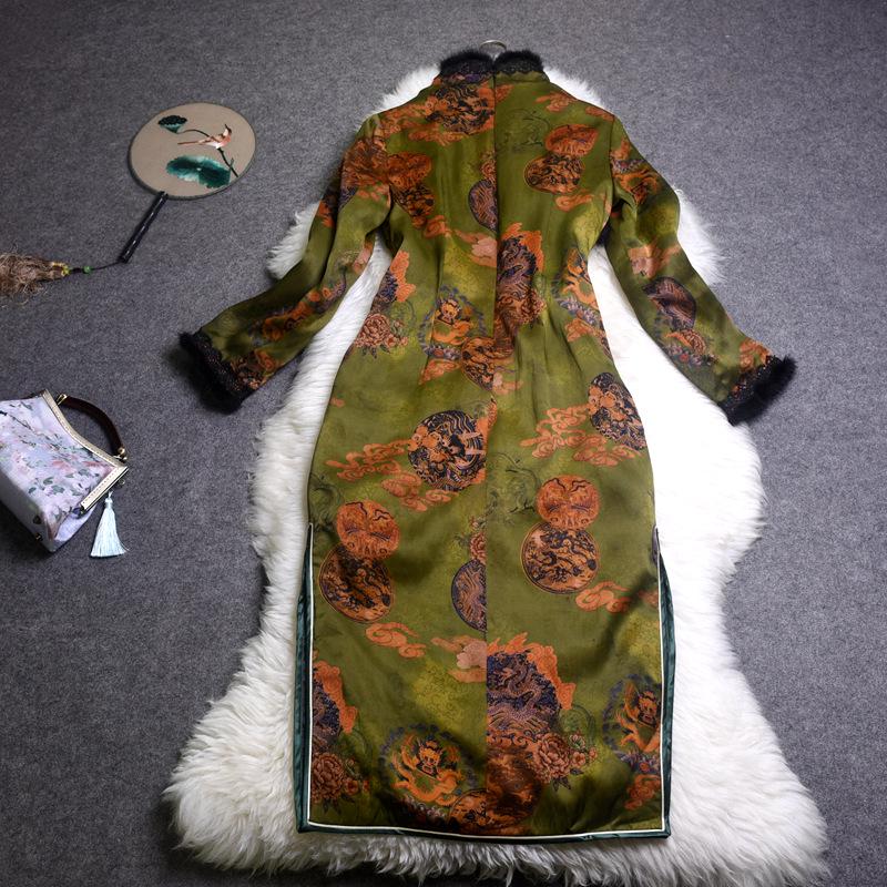 Winter Mulberry Silk Qipao, Chinese Cheongsam, Classic Traditional Long Qipao Dress, Mandarin Collar Frog Button Dress Cotton Lining