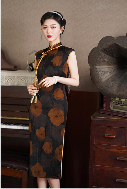 Boho Sleeveless Cheongsam, Modern Chinese Qipao, Mid length Daily Wear Prom Dress