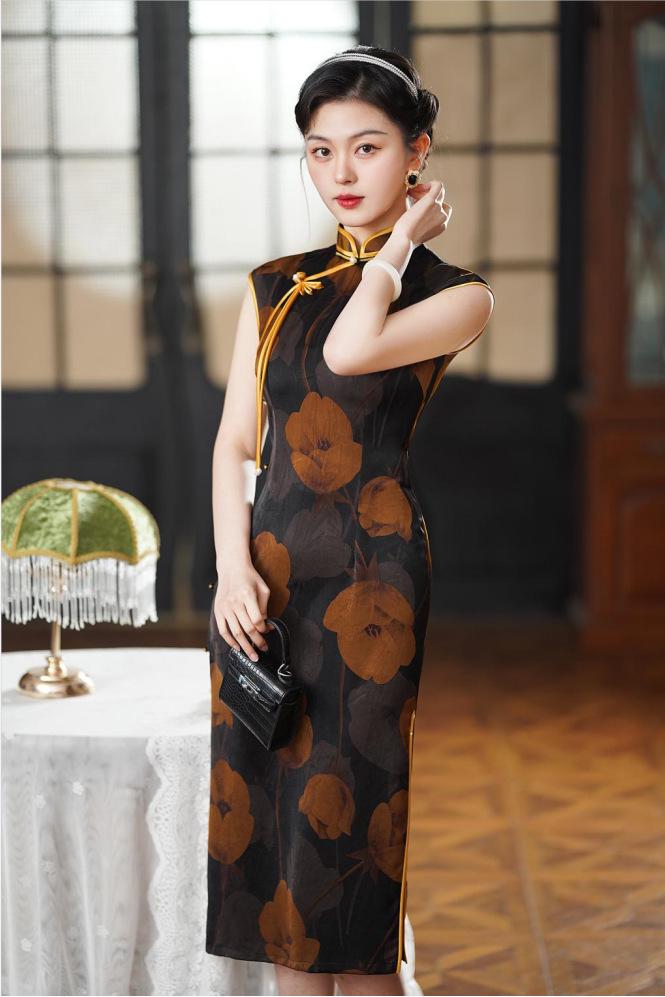 Boho Sleeveless Cheongsam, Modern Chinese Qipao, Mid length Daily Wear Prom Dress