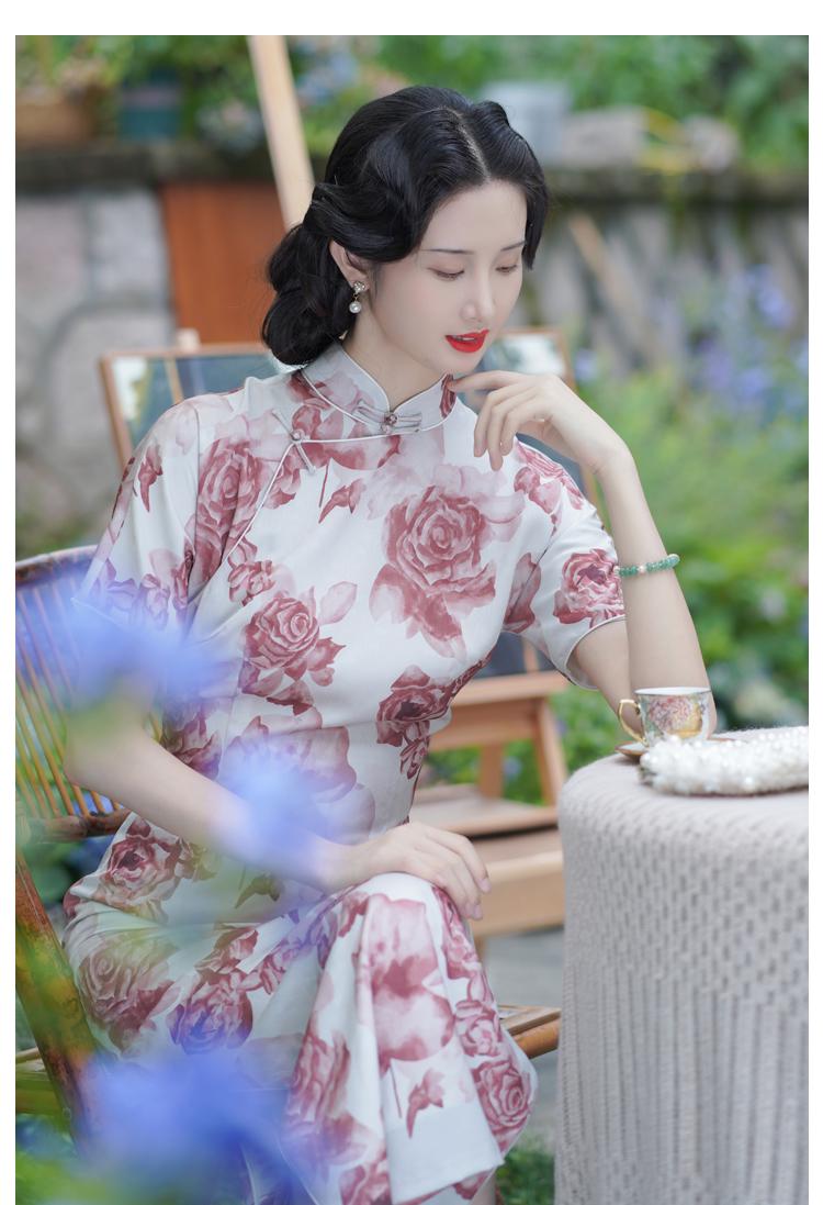 Rose Floral Handcrafted Qipao, Tridational Engagement Cheongsam, One-Piece Dress Prom Dress Traditional Chinese Casual Cheongsam Elegant