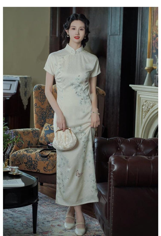 Tridational Engagement Cheongsam, One-Piece Dress Prom Dress Modern Chinese Casual Qipao Frog Button Asian Costume