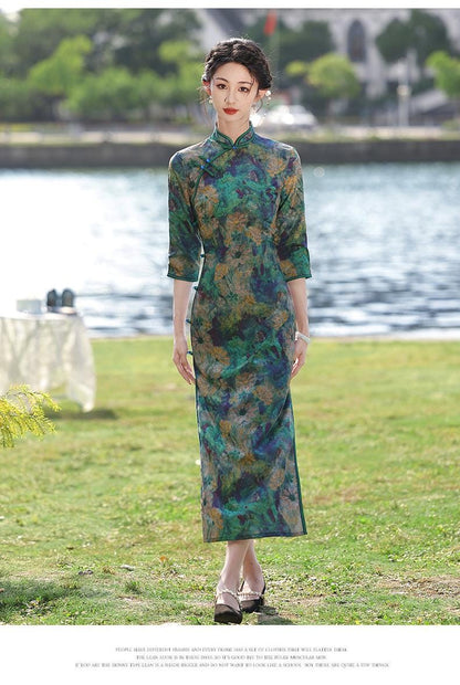 Fall Chinese Qipao Dress Vintage Cheongsam Hongkong Chipao