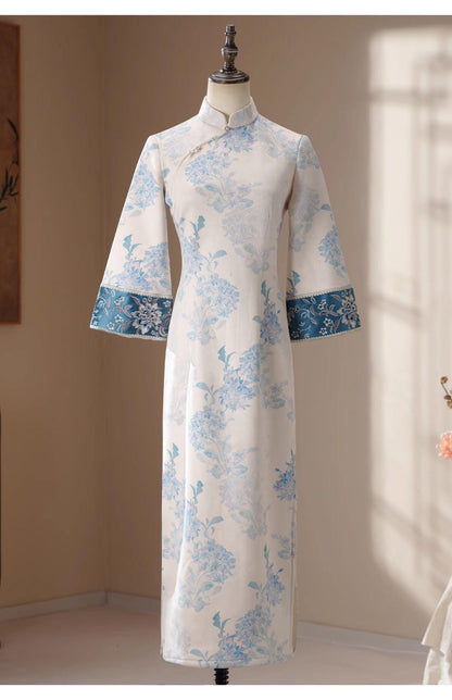 Thick Fall Chinese Qipao Dress Cheongsam Traditional Chinese Chipao Dress Long dress Prom dress blue and white porcelain