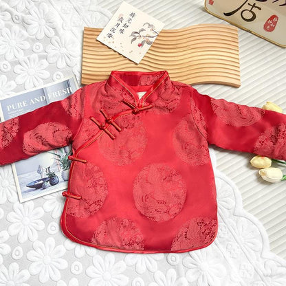 Girl's/ Boy Qipao long-sleeve Coat Children's Chinese New year cheongsam outfit Dragon pattern Red jacket for kids