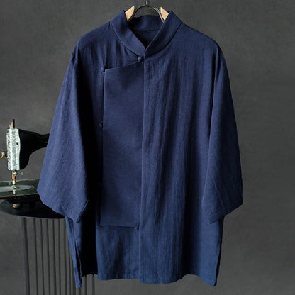 Linen Cotton Tang Shirt for Men Chinese Jacket Long Sleeve Plus Size, Men Cheongsam Taichi Kongfu Shirt Frog Button