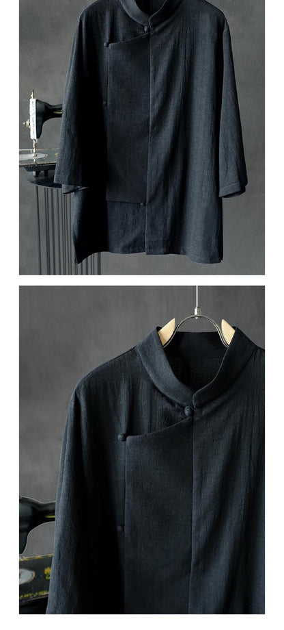 Linen Cotton Tang Shirt for Men Chinese Jacket Long Sleeve Plus Size, Men Cheongsam Taichi Kongfu Shirt Frog Button