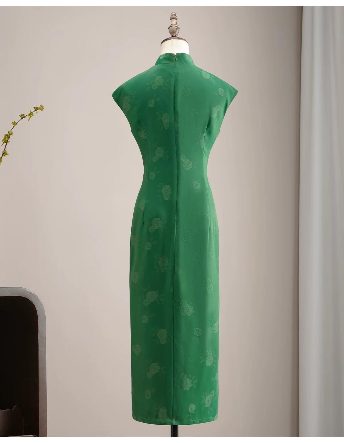 Chinese Cheongsam in Green with Red, Modern Chinese Qipao Dress Ball Gowns Cocktail Party Dress