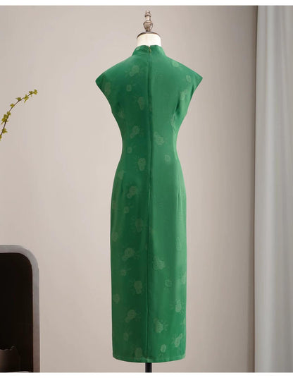 Chinese Cheongsam in Green with Red, Modern Chinese Qipao Dress Ball Gowns Cocktail Party Dress