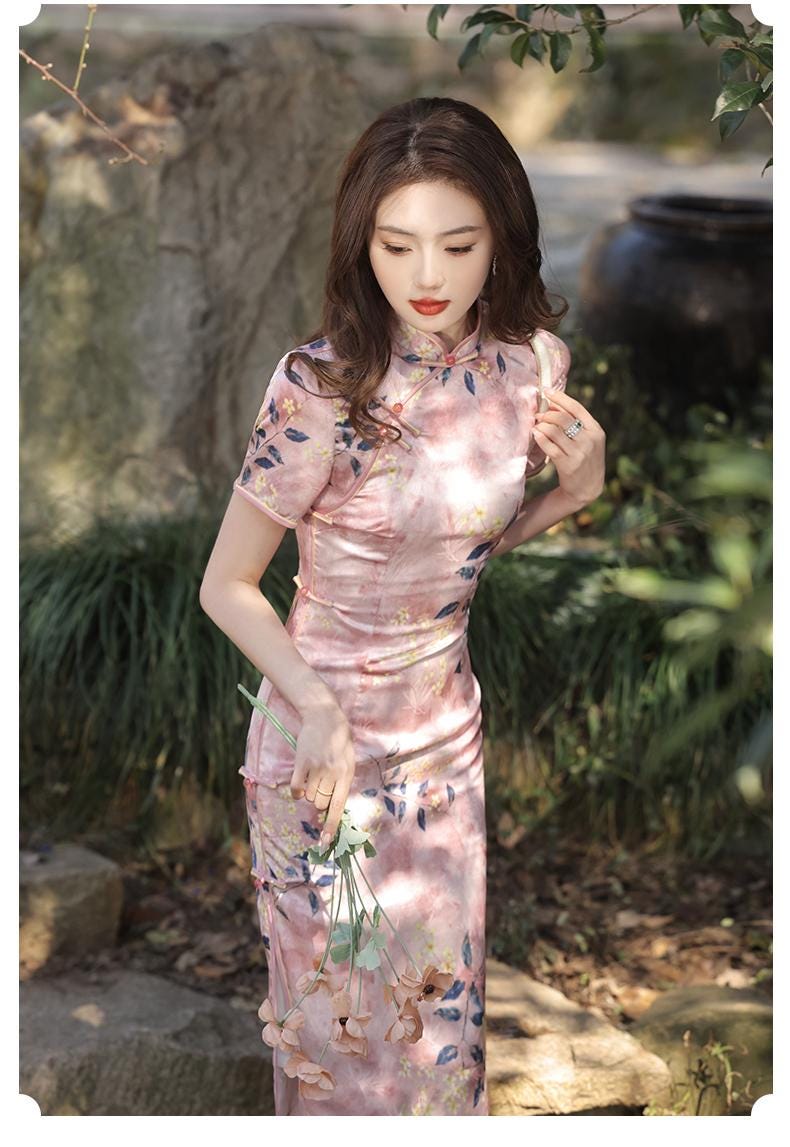 Pink Cheongsam Modern Chinese Qipao Flower Pattern