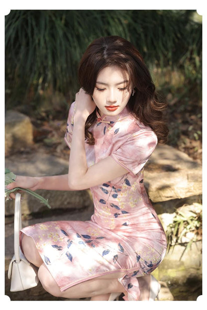 Pink Cheongsam Modern Chinese Qipao Flower Pattern