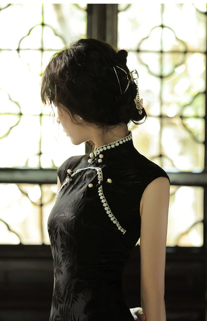 Black Sleeveless Cheongsam Cocktail Boho Party dress