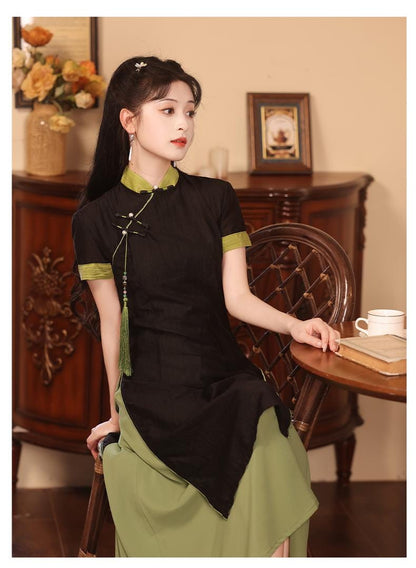 Aodai Short Sleeve Qipao, Date Qipao Elegant dress Mandarin collar