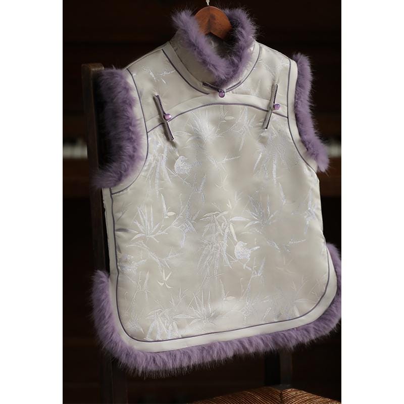 Autumn and Winter Two-Piece Qipao Set Vest With Purple Cheongsam, Chinese Qipao, long length Daily Wear Chinese New Year Dress