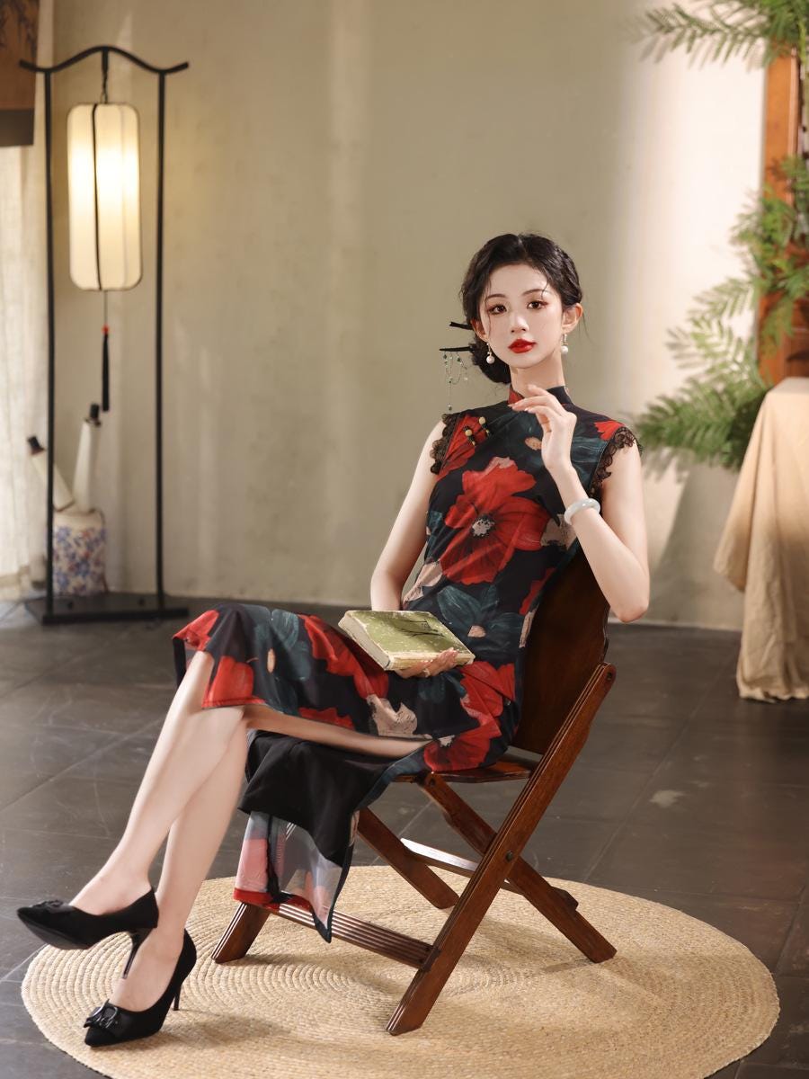 Modern Sleeveless Cheongsam, Summer Qipao, long length Daily Wear Traditional Chinese Dress Bridesmaid Dress Prom Dress Cocktail Party Dress