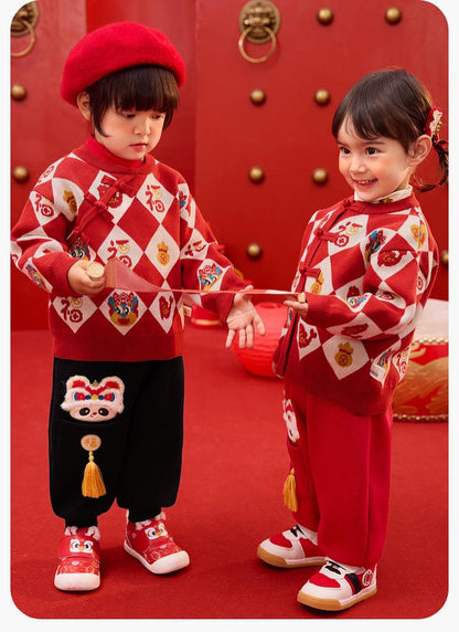 Boy and Girl Qipao 福 Pattern long-sleeve Shirt Children's Chinese New year