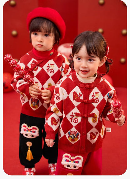 Boy and Girl Qipao 福 Pattern long-sleeve Shirt Children's Chinese New year