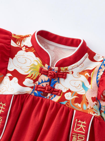 Baby Girl Qipao long-sleeve Dress Chinese New year cheongsam Traditional Red Qipao Dress Baby 100 days Birthday