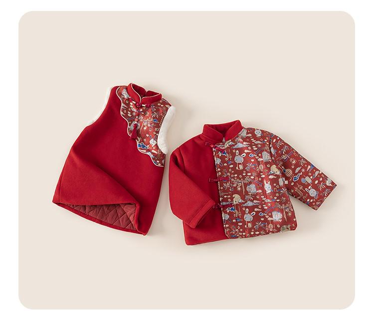 Boy and Girl Qipao Jacket and Dress Children's Chinese New year cheongsam outfit Traditional pattern Red Dress for Kids