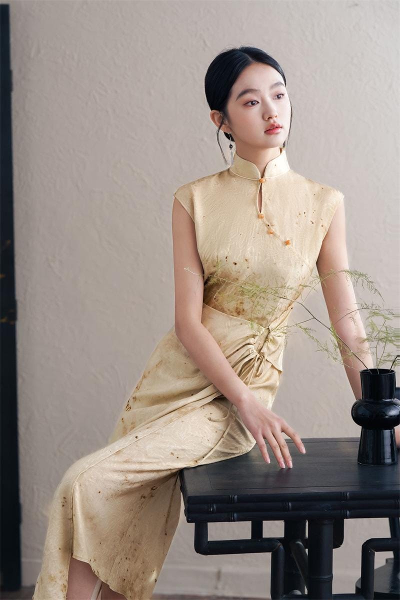 Chinese Beige Cheongsam, Modern Qipao Dress Ball Gowns Cocktail Party Dress Engagement dress