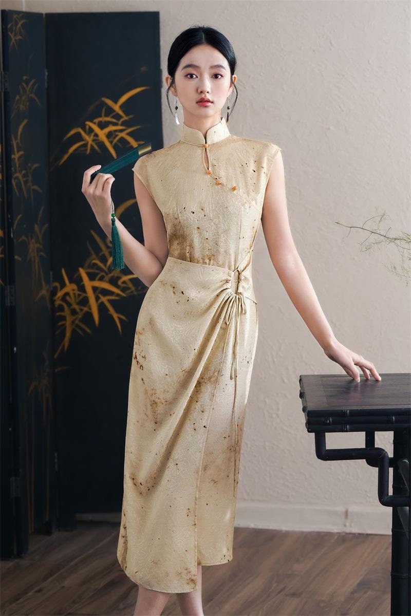 Chinese Beige Cheongsam, Modern Qipao Dress Ball Gowns Cocktail Party Dress Engagement dress