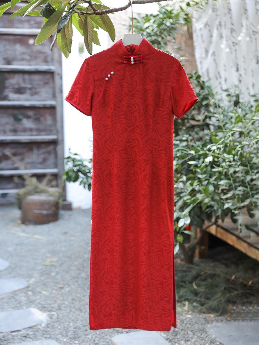 Chinese Red Cheongsam, Modern Chinese Qipao, Jacquard Qipao