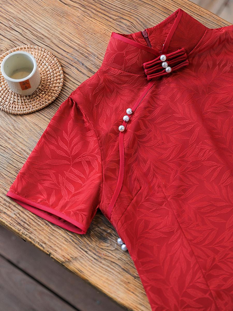 Chinese Red Cheongsam, Modern Chinese Qipao, Jacquard Qipao