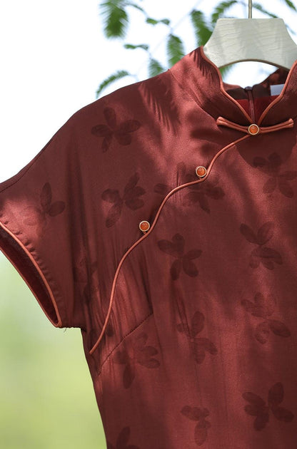 Brick red Chinese Modern Cheongsam, Short Sleeves Chinese Qipao, Daily Wear, Party Dress, Prom dress