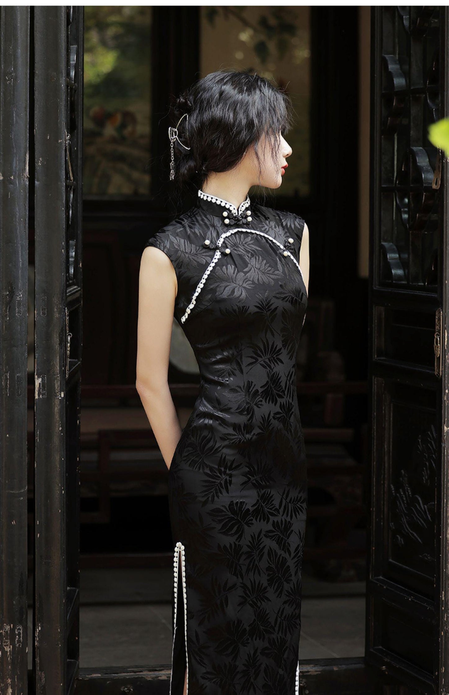 Black Sleeveless Cheongsam Cocktail Boho Party dress