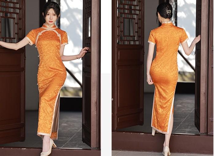 Orange Yellow Chinese Modern Cheongsam