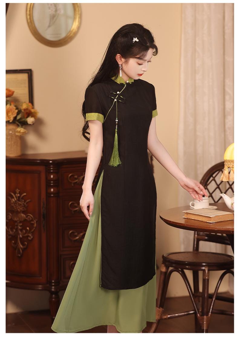 Aodai Short Sleeve Qipao, Date Qipao Elegant dress Mandarin collar