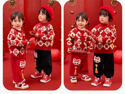 Boy and Girl Qipao 福 Pattern long-sleeve Shirt Children's Chinese New year