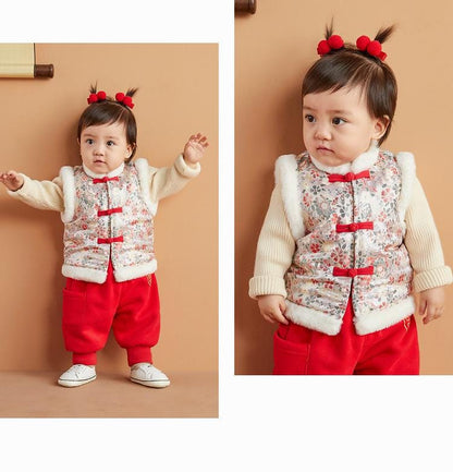 Boy's Vest Girl's Qipao Traditional Vest Children's Chinese New year Cheongsam Outfit Traditional Red Baby Chinese New Year Outfit