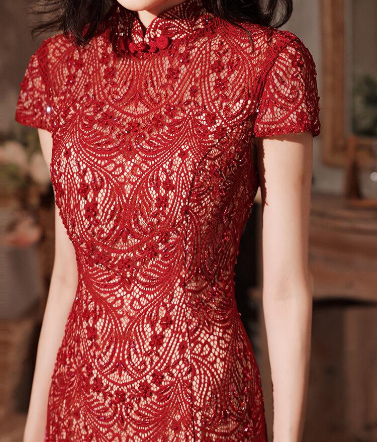 Handcrafted Chinese-Style Lace Qipao