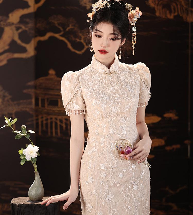 Open back dress with fringe Cheongsam for Wedding Ceremonial