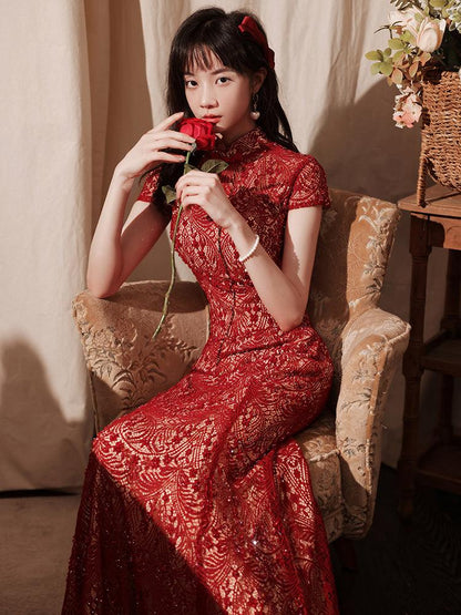 Handcrafted Chinese-Style Lace Qipao