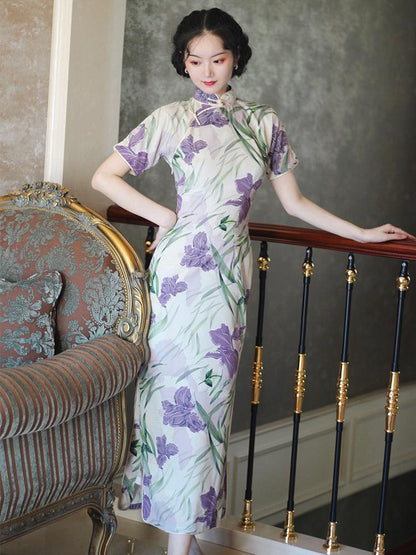 Iris flower Cheongsam Summer Qipao