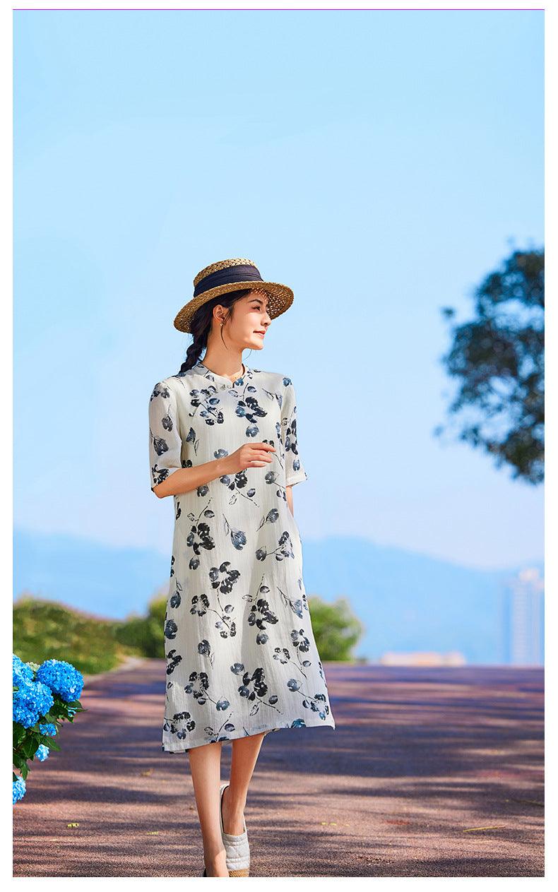 Ink Wash-inspired Print Loose Style Cheongsam