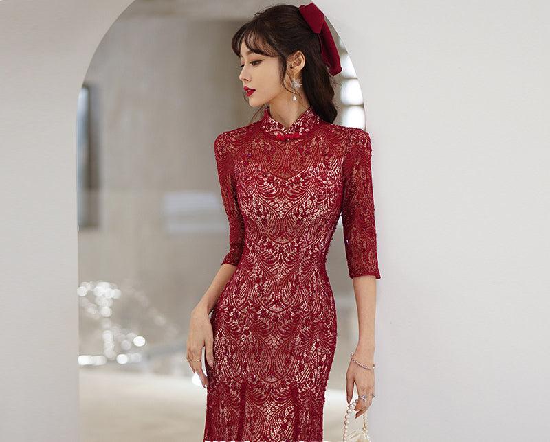 Handcrafted Chinese-Style Lace Qipao